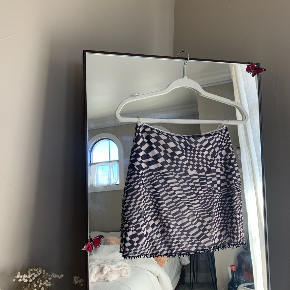 lettuce ruffled checkerboard skirt with lace